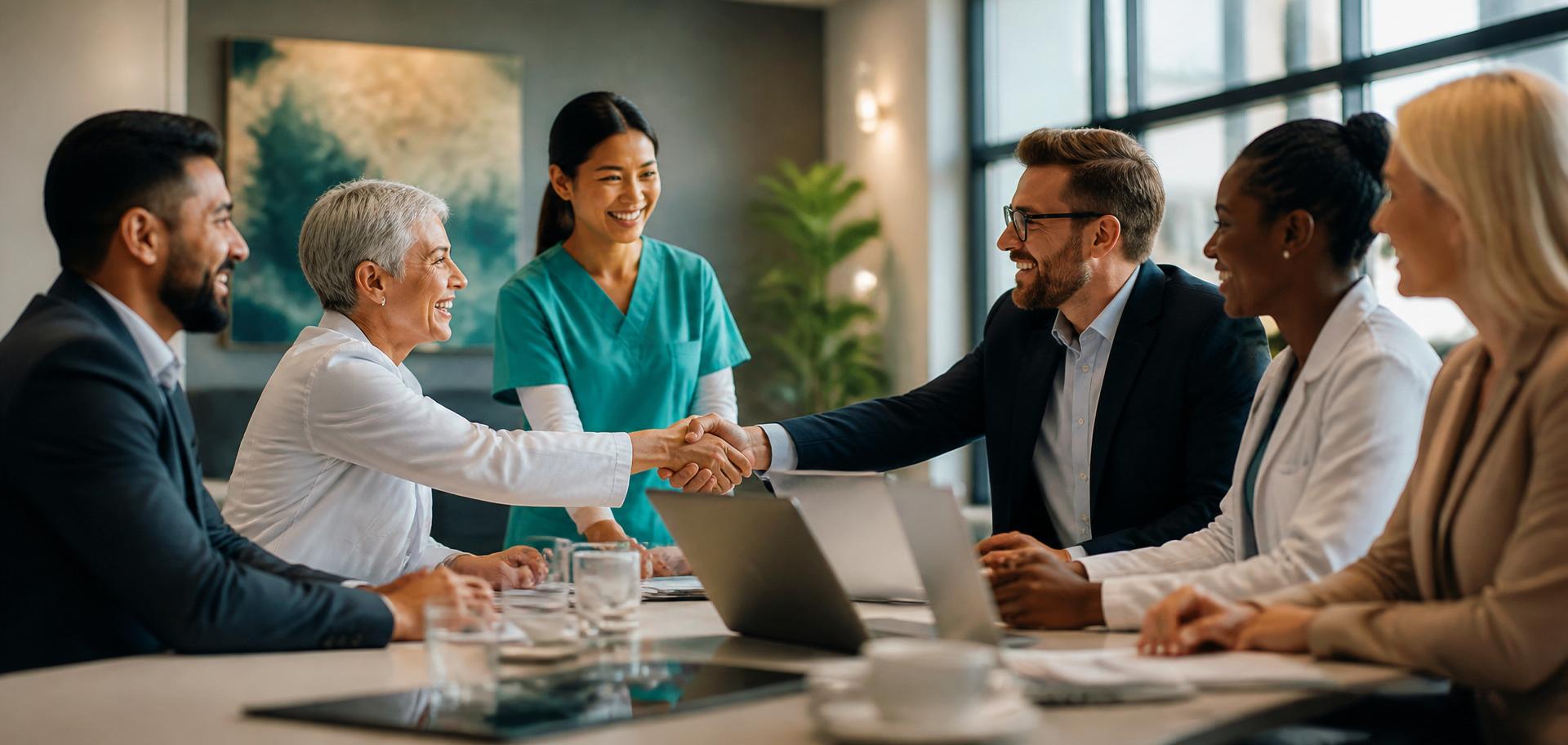 Healthcare researchers and partners collaborating in a conference room