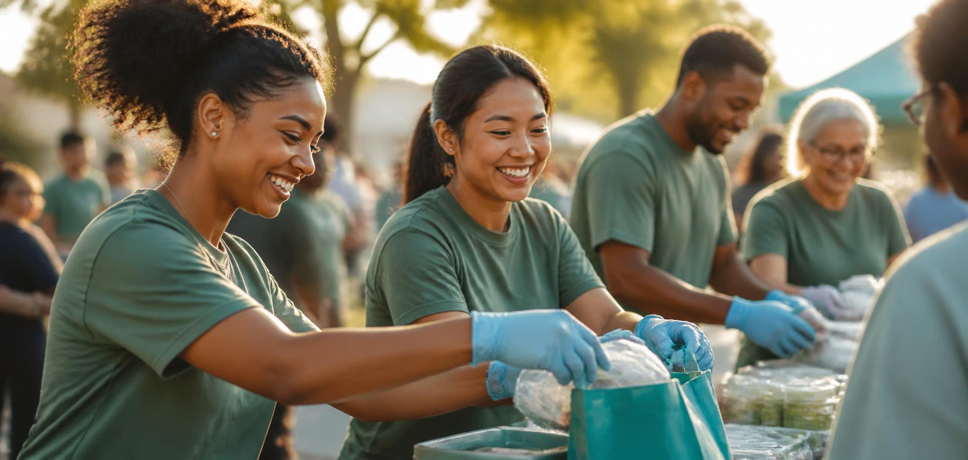 Volunteers working together at a community health event