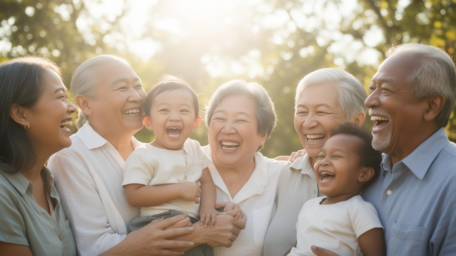 Multi-generational family laughing together